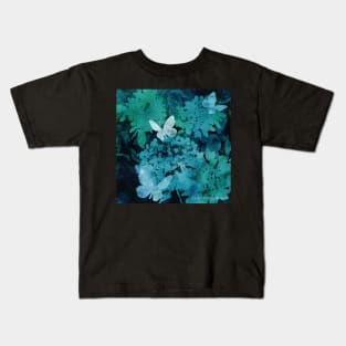Butterflies and Hydrangeas Negative Painting Green Kids T-Shirt